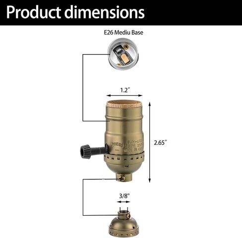 Lamp Socket Replacement, E26 Threaded Base, Turn Knob for ON/Off Light Settings, Lamp Parts for Table and Floor Lamps Repair, Light Socket with Lamp Switch Kit (Antique Brass) in Kuwait