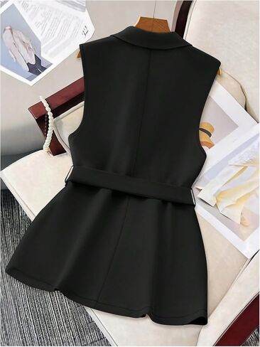 GORGLITTER Women's Belted Blazer Vest Lapel Sleeveless Elegant Dressy Blazer Jacket in Saudi Arabia
