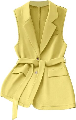 GORGLITTER Women's Belted Blazer Vest Lapel Sleeveless Elegant Dressy Blazer Jacket in Saudi Arabia