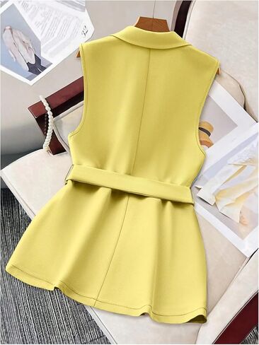 GORGLITTER Women's Belted Blazer Vest Lapel Sleeveless Elegant Dressy Blazer Jacket in Saudi Arabia