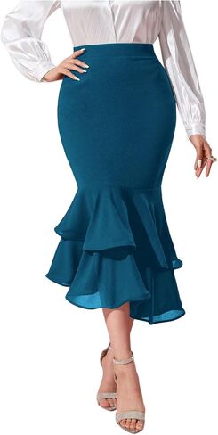 Verdusa Women's Fishtail Skirt High Waist Casual Skirt Tiered Elegant Hip-Wrapping Skirts in Saudi Arabia