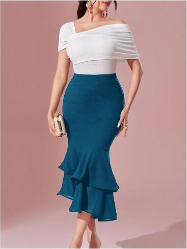 Verdusa Women's Fishtail Skirt High Waist Casual Skirt Tiered Elegant Hip-Wrapping Skirts in Saudi Arabia
