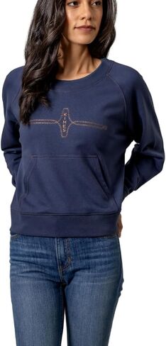 Kimes Ranch Women's Gracie Crewneck - التطريز الغربي ، جيب الحقيبة الأمامية ، مزيج من القطن الناعم in Kuwait