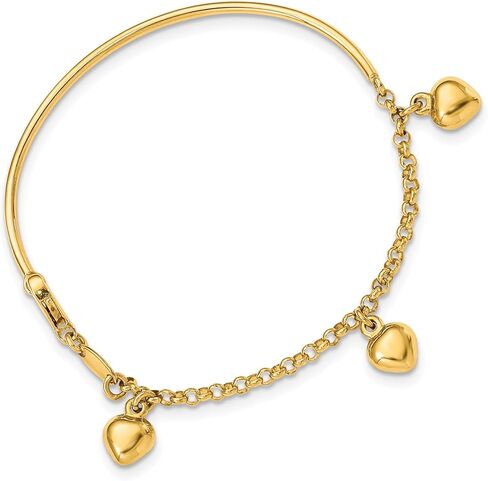 IceCarats 14K Solid Yellow Gold Dangling Heart Love Chain Charm Bracelet in Kuwait