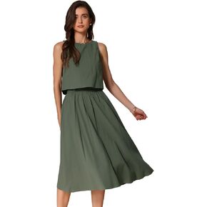 Allegra K Women Summer 2 Piece Outfits Round Neck Sleeveless Crop Top Midi Skirts Set in Saudi Arabia