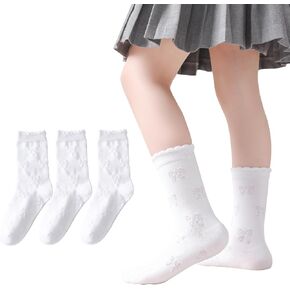 Marchare Girls Ruffle Socks White Dressy Socks School Uniform Sock Heart Bow Design For Girl in Saudi Arabia