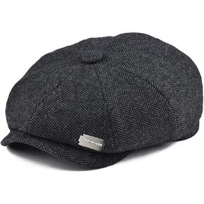 Men's Wool Blend Newsboy Cap Herringbone Cabbie Tweed Beret Flat Irish Ivy Driving Hat with Razor Blade Pin Badge in Saudi Arabia