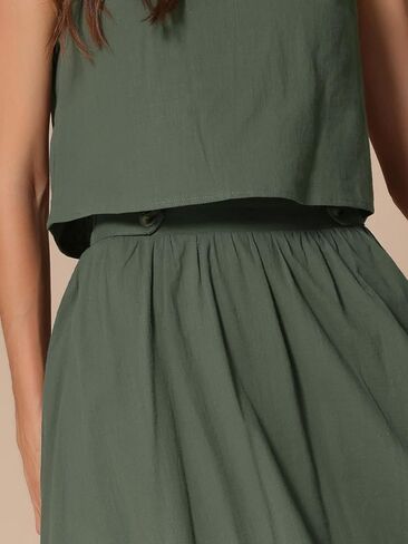 Allegra K Women Summer 2 Piece Outfits Round Neck Sleeveless Crop Top Midi Skirts Set in Saudi Arabia
