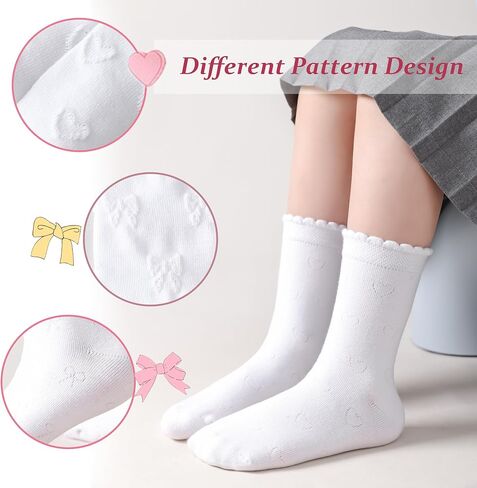 Marchare Girls Screen Socks White Dary School School Gook Heart Bow Design for Girl in Saudi Arabia