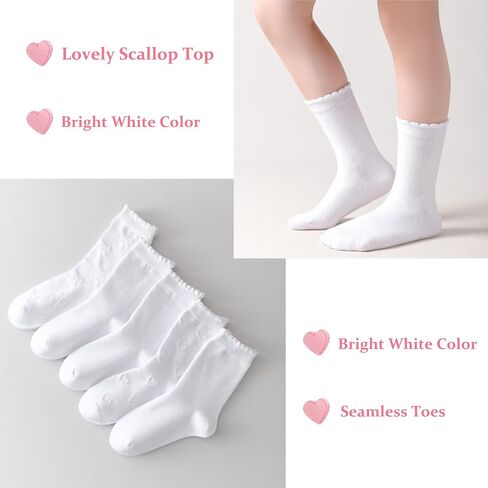 Marchare Girls Screen Socks White Dary School School Gook Heart Bow Design for Girl in Saudi Arabia