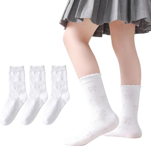 Marchare Girls Screen Socks White Dary School School Gook Heart Bow Design for Girl in Saudi Arabia