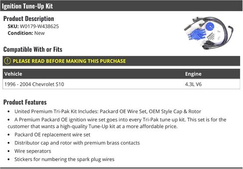 Ignition Tune-Up Kit - Compatible with 1996-2004 Chevy S10 4.3L V6 in Saudi Arabia