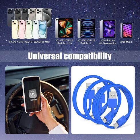 كابل Carplay للسيارة لهاتف iPhone 15 Pro Plus Pro Max، 3 عبوات [3.3FT+3.3FT+6FT] كابل USB A إلى USB C لأجهزة iPad Pro/Air/Mini، وSamsung S24/S23/S22، وMacBook Pro/Air و اكثر in Saudi Arabia