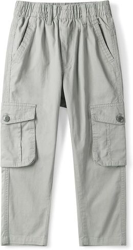 Men's&Boys Cargo Pants Elastic Waist Casual Relaxed Fit Hiking Pull on Jogging Stretch Trousers with Multi-Pockets in Saudi Arabia