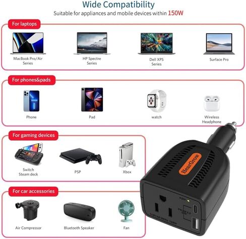 100w Car Power Inverter，ac pd 3.0， Fast Charging (Black) in Saudi Arabia