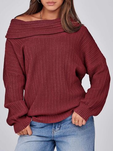 Saodimallsu Womens Off The Shoulder Sweater Top Oversized 2024 Fall Batwing Boat Neck Knit Sexy Casual Pullover in Kuwait