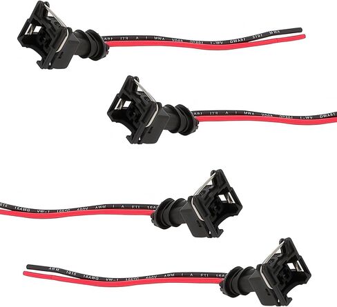 4 PCS CSpecification Fuel Injector Wiring Harness, Copper Core Plug, with Extended Tail Wiring Harness, Universal for Most Cars (Black) in Saudi Arabia