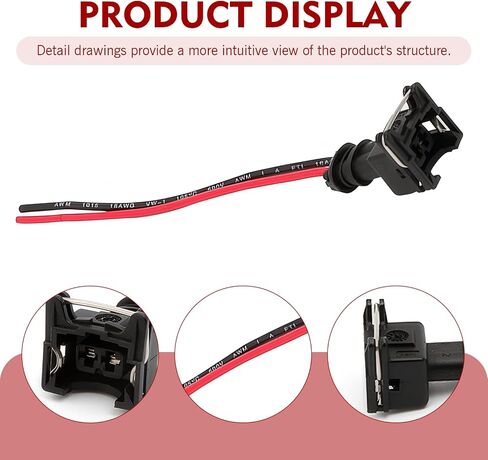 4 PCS CSpecification Fuel Injector Wiring Harness, Copper Core Plug, with Extended Tail Wiring Harness, Universal for Most Cars (Black) in Saudi Arabia