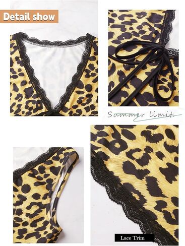 Womens Leopard Lace Trim Sexy Club Dress Bow Tie Front Sleeveless Cheetah Print V Neck Bodycon Night Out Y2K Mini Dress in Saudi Arabia