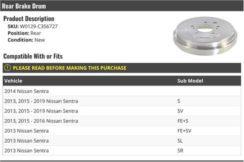 Rear Brake Drum - Compatible with 2013-2019 Nissan Sentra in Saudi Arabia