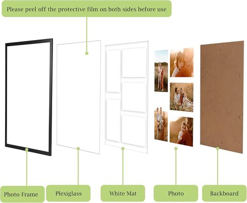 PHAREGE 4 حزمة إطار صورة مجمعة 5x7 5 فتحات، 12x15 إطار ملصق أسود مجموعة من 4، عرض صور زفاف عائلية أفقية أو عمودية على الحائط in Kuwait