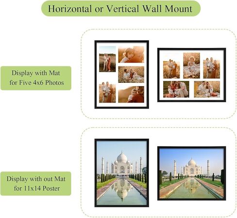 PHAREGE 4 حزمة إطار صورة مجمعة 5x7 5 فتحات، 12x15 إطار ملصق أسود مجموعة من 4، عرض صور زفاف عائلية أفقية أو عمودية على الحائط in Kuwait