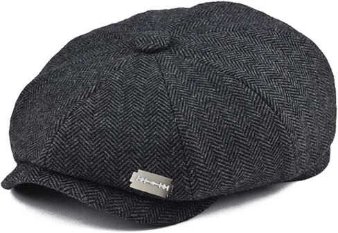 Men's Wool Blend Newsboy Cap Herringbone Cabbie Tweed Beret Flat Irish Ivy Driving Hat with Razor Blade Pin Badge in Saudi Arabia