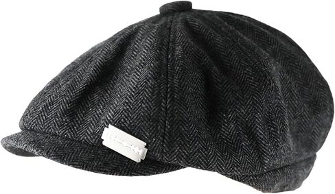 Men's Wool Blend Newsboy Cap Herringbone Cabbie Tweed Beret Flat Irish Ivy Driving Hat with Razor Blade Pin Badge in Saudi Arabia