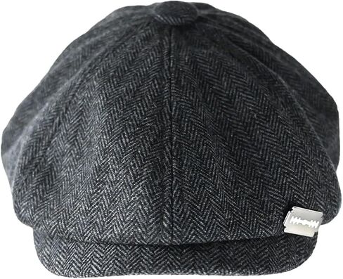 Men's Wool Blend Newsboy Cap Herringbone Cabbie Tweed Beret Flat Irish Ivy Driving Hat with Razor Blade Pin Badge in Saudi Arabia