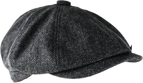 Men's Wool Blend Newsboy Cap Herringbone Cabbie Tweed Beret Flat Irish Ivy Driving Hat with Razor Blade Pin Badge in Saudi Arabia