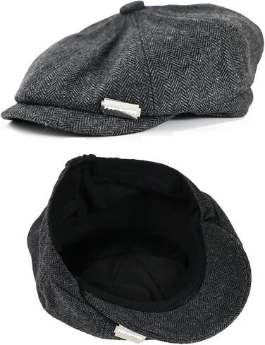 Men's Wool Blend Newsboy Cap Herringbone Cabbie Tweed Beret Flat Irish Ivy Driving Hat with Razor Blade Pin Badge in Saudi Arabia