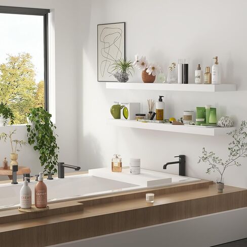 Deeper & Thicker Floating Shelves for Wall, Bathroom Shelves 24 inches Long Floating Shelf for Wall Set of 2, Over Toilet Wall Mounted Farmhouse, Rustic Brown in Kuwait