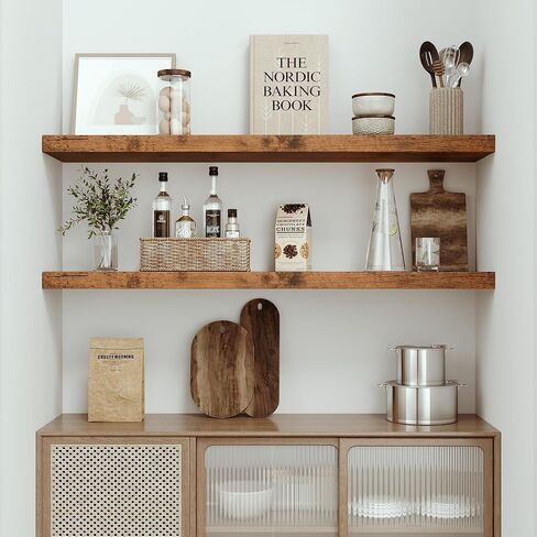 Vivelove White Floating Shelves 12 Inches Deep, [Wood Grain Texture] 36x12 Floating Shelves for Wall with Invisible Brackets, Room Shelves for Living Room Bedroom Kitchen Office, Set of 2 in Saudi Arabia