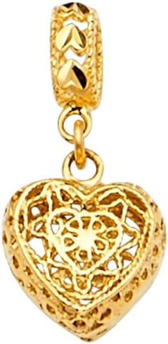 14k REAL Yellow Gold Heart Charm for Mix&Match Bracelet (Size : 20 x 10 mm) in Saudi Arabia