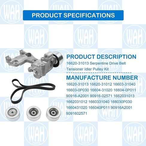 16620-31013 Serpentine Drive Belt Belt Telectioner Kit Midler Pulley Kit متوافق مع 2003-2015 Toyota Tacoma 4runner FJ Cruiser Tundra V6 4.0L 16620-31012 16603-31040 16603-0P030 in Saudi Arabia