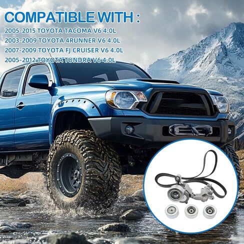 16620-31013 Serpentine Drive Belt Belt Telectioner Kit Midler Pulley Kit متوافق مع 2003-2015 Toyota Tacoma 4runner FJ Cruiser Tundra V6 4.0L 16620-31012 16603-31040 16603-0P030 in Saudi Arabia
