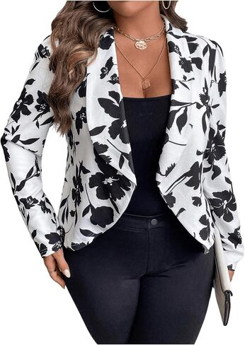 Wdirara Women's Plus Size Floral Print Blazer Shawllar Open Front Long Sleeve Jacket in Saudi Arabia