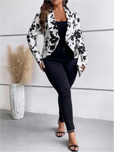 Wdirara Women's Plus Size Floral Print Blazer Shawllar Open Front Long Sleeve Jacket in Saudi Arabia