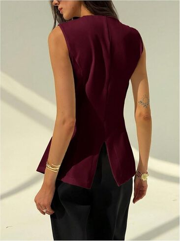 MakeMeChic Women's Vest Top Sleeveless Blazer Metal Button Down Split Hem Dressy Jacket Waistcoat in Saudi Arabia