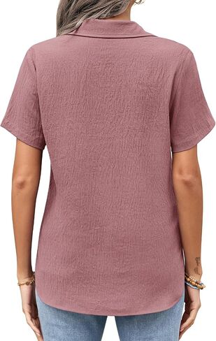 Pygfemr Womens زر أسفل القمصان قصيرة الأكمام فضفاضة collared v رقبة السترات الصيفية قمم العمل غير الرسمي بلوزات الأعمال غير الرسمية in Kuwait