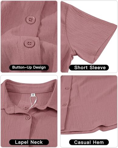 Pygfemr Womens زر أسفل القمصان قصيرة الأكمام فضفاضة collared v رقبة السترات الصيفية قمم العمل غير الرسمي بلوزات الأعمال غير الرسمية in Kuwait