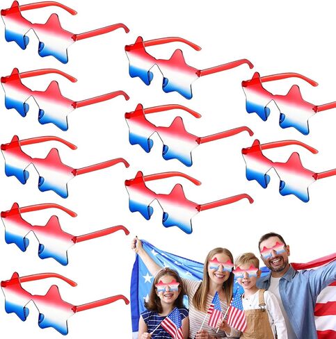 10Pcs 4th of July Glasses Fourth of July Decorations Heart Shaped Sunglasses Rimless Fun Patriotic Sunglasses for Independence Day Accessories USA Red White Blue Party Favors Women Men Kids in Saudi Arabia