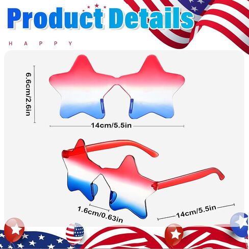 10Pcs 4th of July Glasses Fourth of July Decorations Heart Shaped Sunglasses Rimless Fun Patriotic Sunglasses for Independence Day Accessories USA Red White Blue Party Favors Women Men Kids in Saudi Arabia