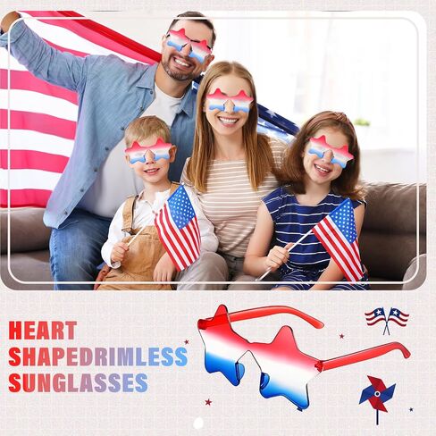 10Pcs 4th of July Glasses Fourth of July Decorations Heart Shaped Sunglasses Rimless Fun Patriotic Sunglasses for Independence Day Accessories USA Red White Blue Party Favors Women Men Kids in Saudi Arabia