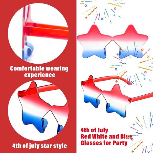 10Pcs 4th of July Glasses Fourth of July Decorations Heart Shaped Sunglasses Rimless Fun Patriotic Sunglasses for Independence Day Accessories USA Red White Blue Party Favors Women Men Kids in Saudi Arabia