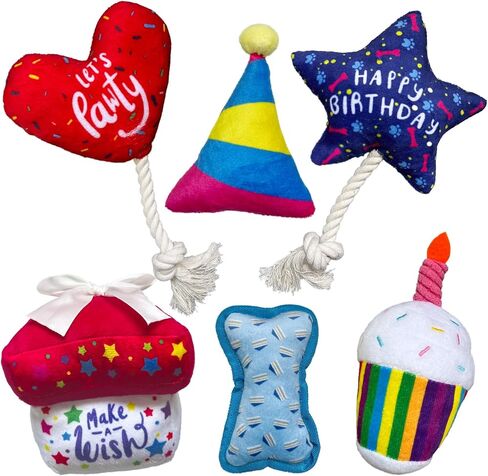 Dog Birthday Toys - 6 Pack Puppy Toys for Small and Medium Dogs - Plush Squeaky Crinkle - Cute Dog Birthday Gift in Saudi Arabia