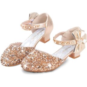 ZGDG Girls Dress Shoes Low Heel Princess Flats Mary Jane Flower Glitter Shoes Wedding Birthday Party Prom Sequins Sandals for Toddler Little Big Kids in Kuwait