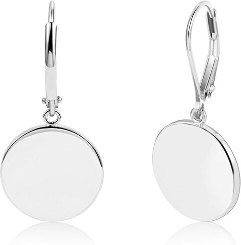 925 Sterling Silver Disc Dangle Earrings for Women Flat Hypoallergenic Drop Earrings Classic Coin Leverback Earrings for Women Jewelry Gifts in Saudi Arabia
