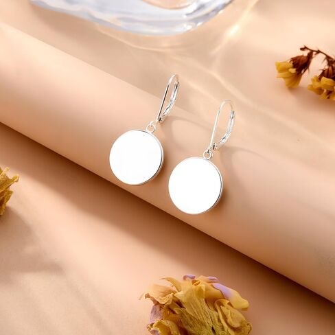 925 Sterling Silver Disc Dangle Earrings for Women Flat Hypoallergenic Drop Earrings Classic Coin Leverback Earrings for Women Jewelry Gifts in Saudi Arabia