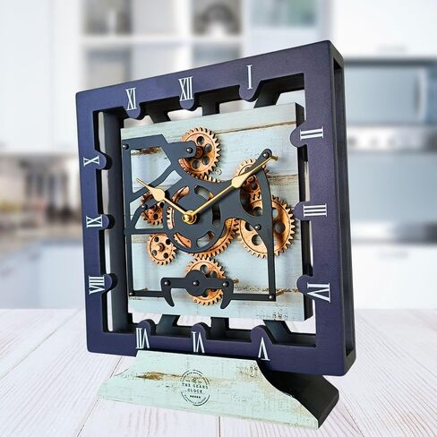 Desk Clock 10 Inches with Real Moving Gear Square Convertible Into Wall Clock (Desert Beige) in Saudi Arabia